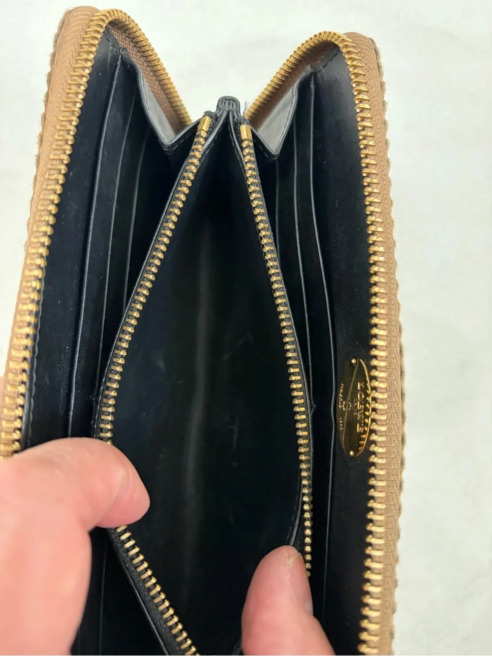 Loewe Buttery Soft Leather Zip Around Wallet in Taupe Exterior & Black Interior